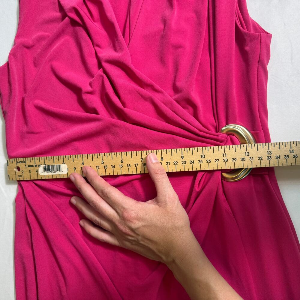 DONNA KARAN Barbie‑Pink Faux Wrap Dress With Matte Gold Buckle No Size Maybe XS - Picture 9 of 16